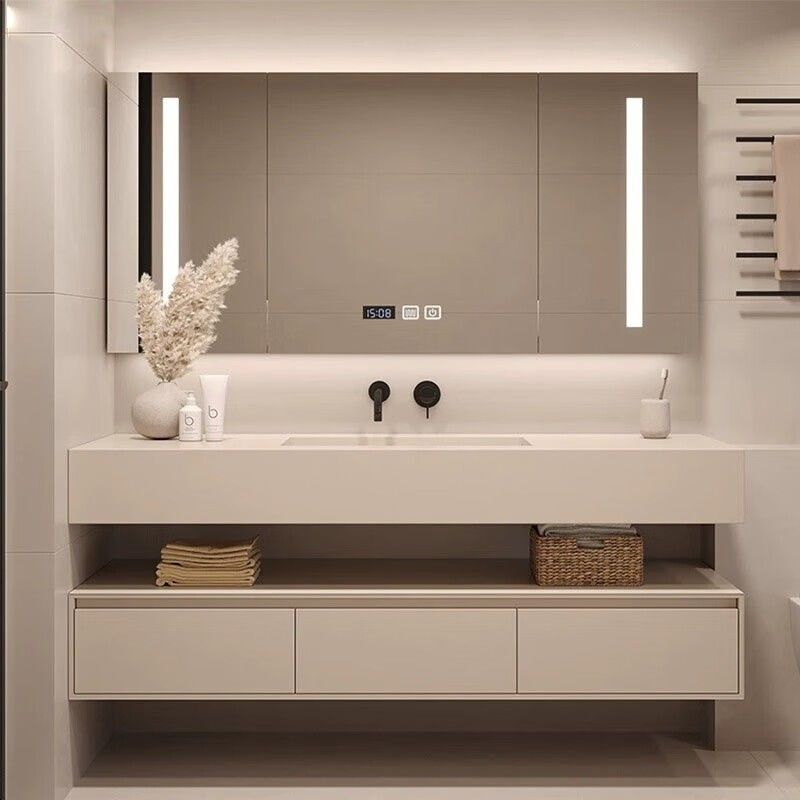Armoire de salle de bains montée sur le mur avec tiroir sans poignée et miroir Design minimaliste moderne
