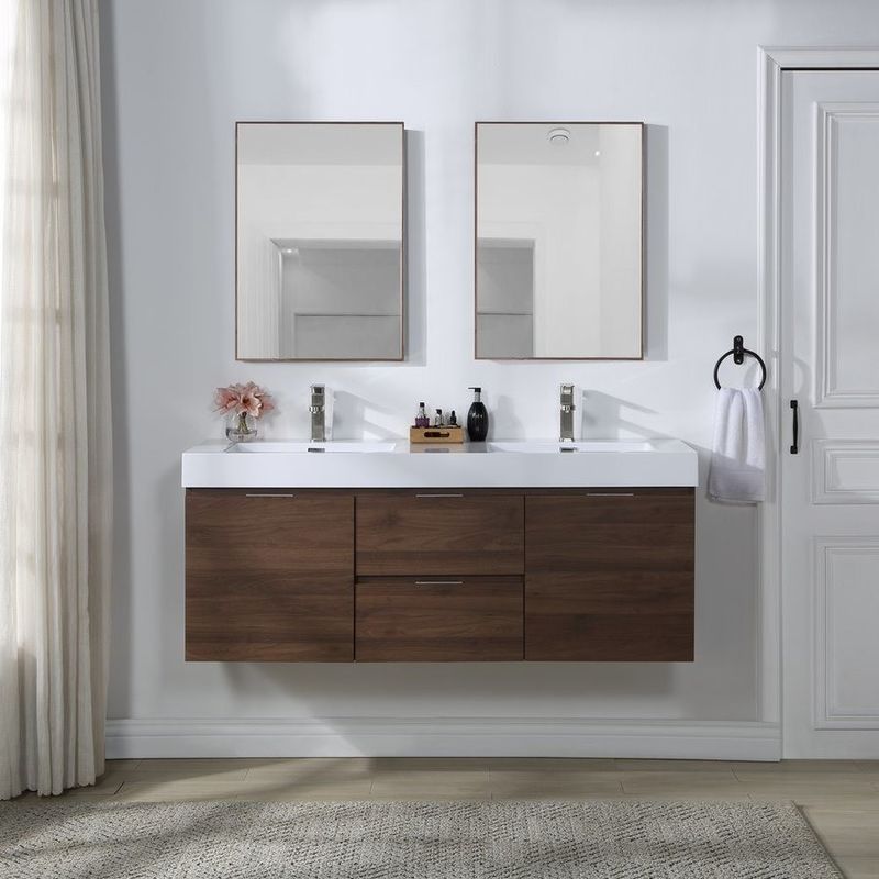 Armoire de salle de bains montée sur le mur avec tiroir sans poignée et miroir Design minimaliste moderne