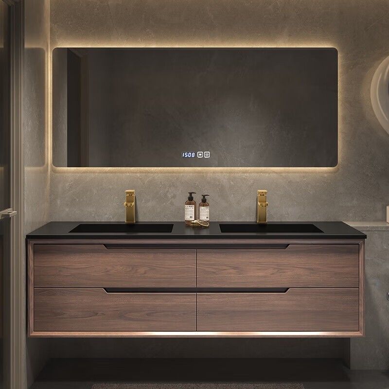Armoire de salle de bains montée sur le mur avec tiroir sans poignée et miroir Design minimaliste moderne