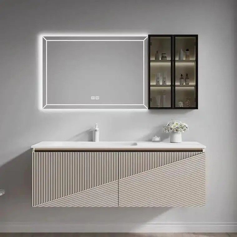 Armoire de salle de bains montée sur le mur avec tiroir sans poignée et miroir Design minimaliste moderne