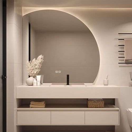 Armoire de salle de bains montée sur le mur avec tiroir sans poignée et miroir Design minimaliste moderne