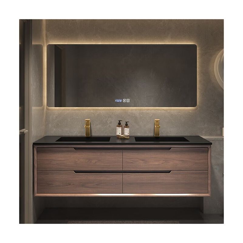 Armoire de salle de bains moderne avec miroir à LED et évier double
