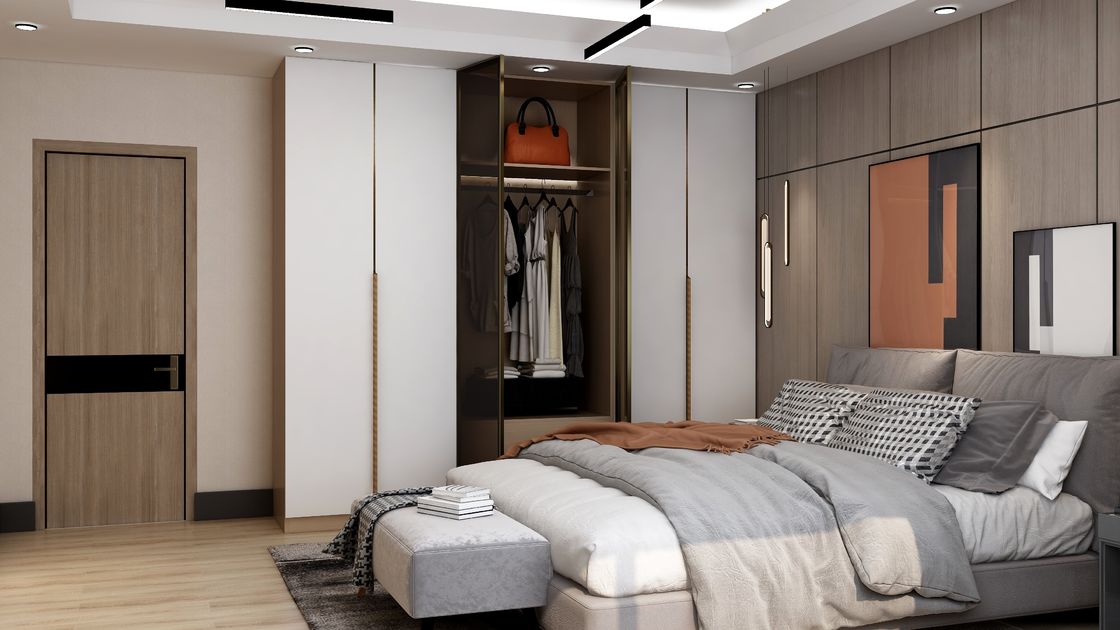 Des armoires de style moderne haut de gamme en carton MR HDF pour les chambres personnalisées
