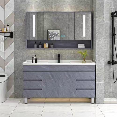Armoire de salle de bains flottante de maquillage miroir cadre métallique avec conception sans poignée