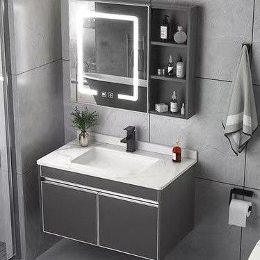 Armoire de salle de bains flottante de maquillage miroir cadre métallique avec conception sans poignée
