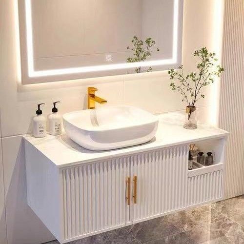 Combo de vanité de salle de bains moderne avec miroir et évier 38-46 pouces de marbre cultivé