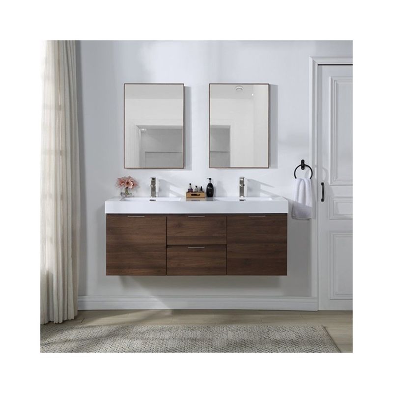 Armoire de salle de bain flottante à miroir LED rectangulaire avec combo de vanité de taille personnalisée