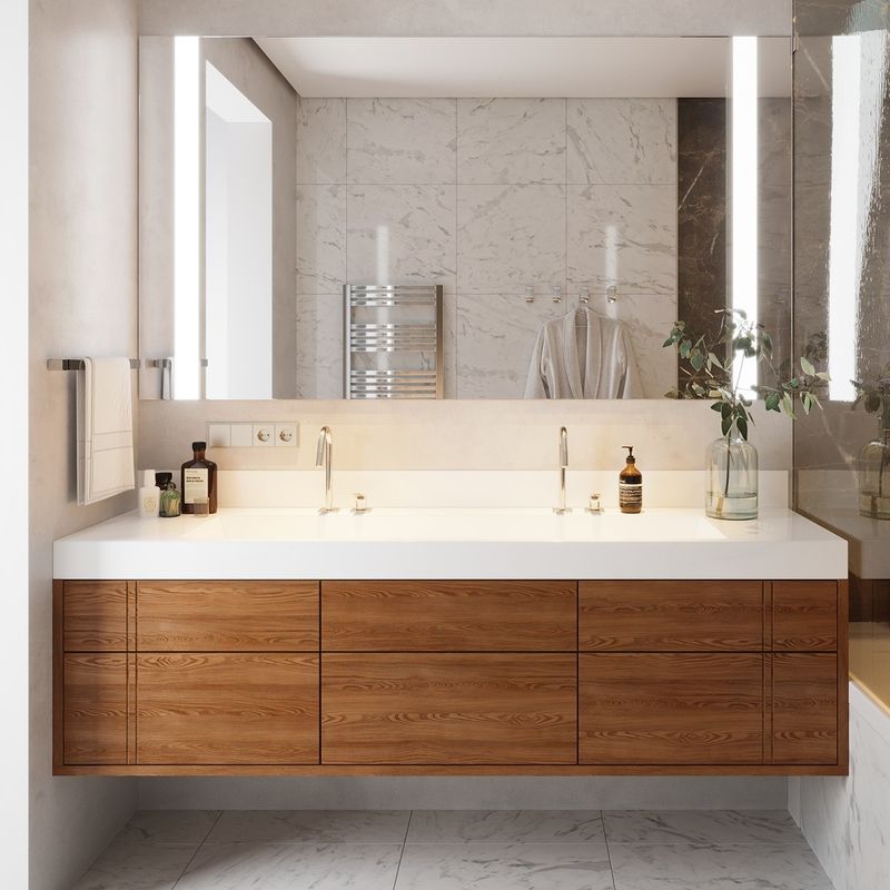 Armoire de salle de bain flottante à miroir LED rectangulaire avec combo de vanité de taille personnalisée