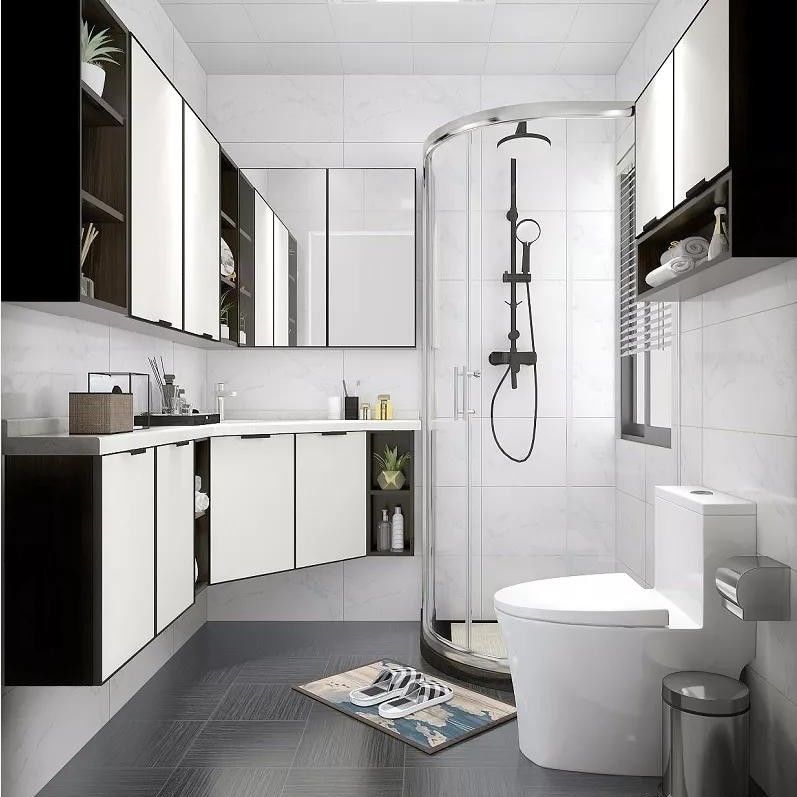 Armoire de salle de bain en bois montée sur le mur bassin de dalles et miroir lumineux LED largeur 38-46 pouces