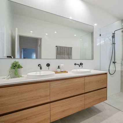 Armoire de salle de bain en bois montée sur le mur bassin de dalles et miroir lumineux LED largeur 38-46 pouces