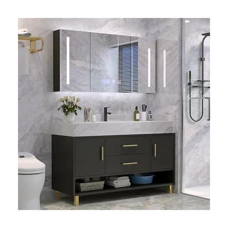 Appartement Cabinet de salle de bain Nordique Moderne Noir Meuble mural en bois miroir