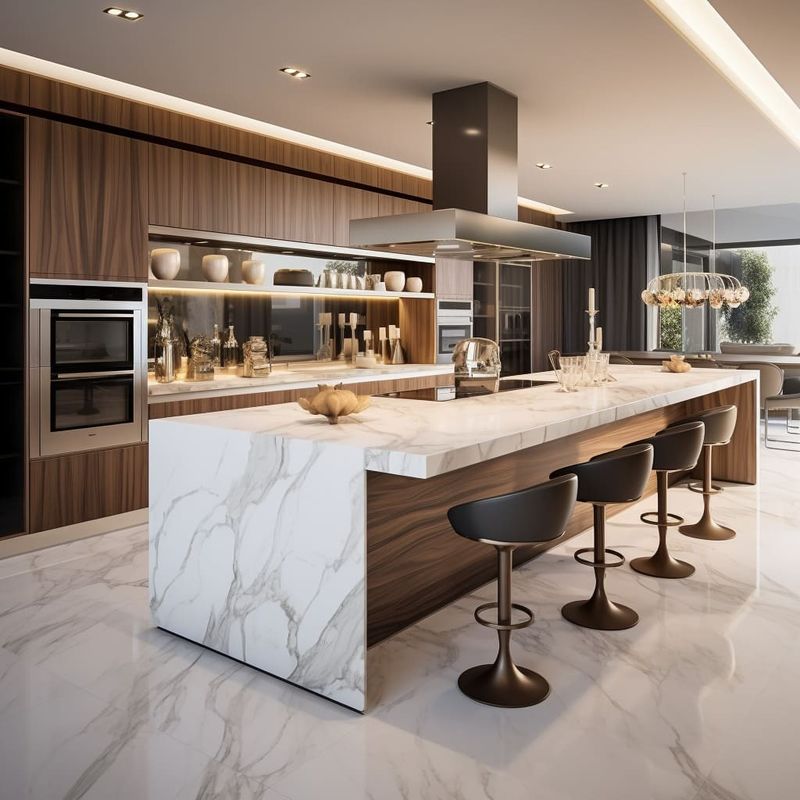 Meubles de cuisine de design simple moderne avec sélection de couleur de placage personnalisée