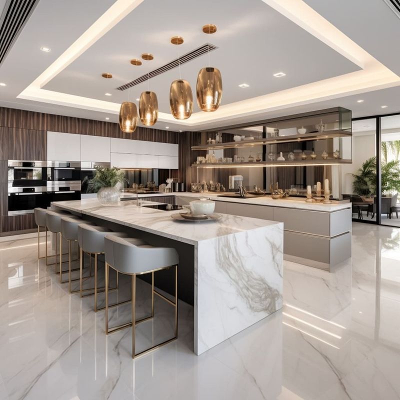 Meubles de cuisine de design simple moderne avec sélection de couleur de placage personnalisée