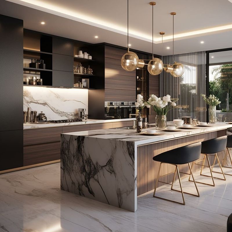 Meubles de cuisine de design simple moderne avec sélection de couleur de placage personnalisée