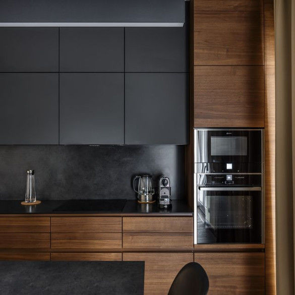Armoire de meubles modulaire de couleur de placage personnalisée pour la cuisine moderne de la villa / appartement
