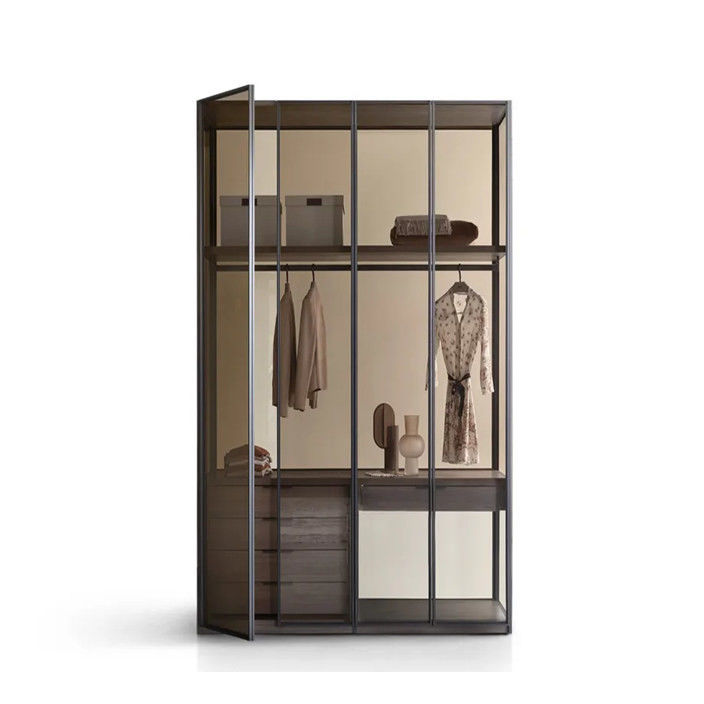 OEM ODM Acceptable Armoire en bois massif avec des couleurs métalliques Porte en verre en aluminium