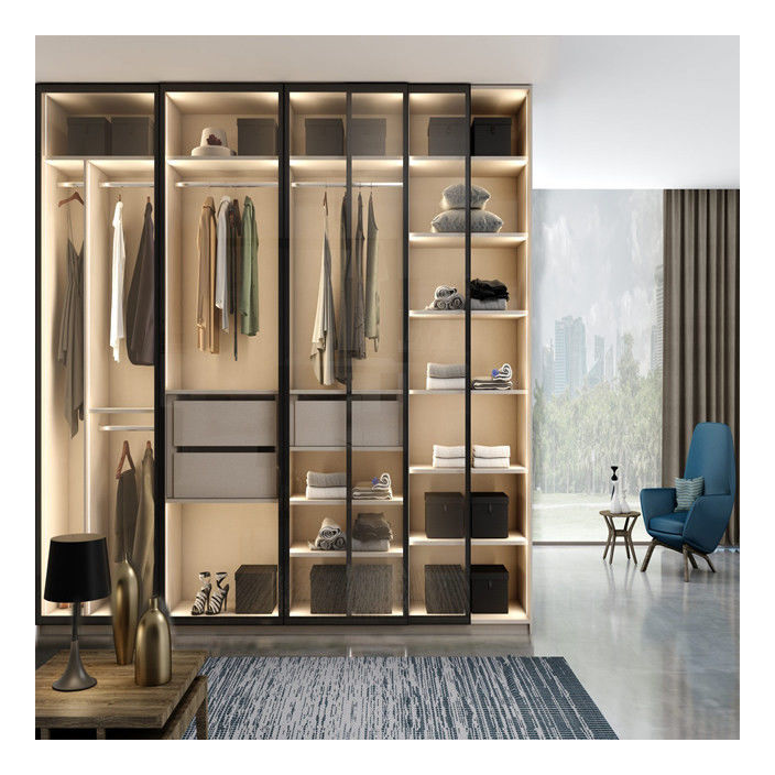 OEM ODM Acceptable Armoire en bois massif avec des couleurs métalliques Porte en verre en aluminium