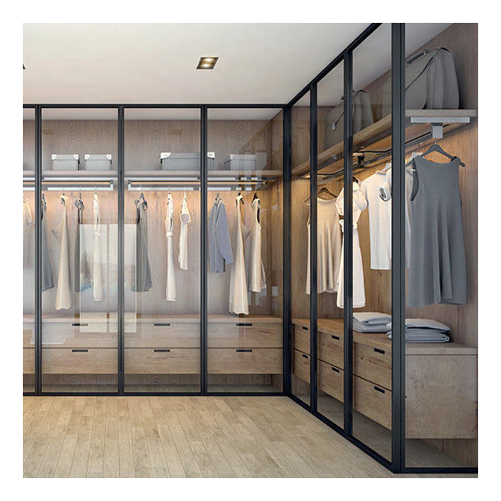 OEM ODM Acceptable Armoire en bois massif avec des couleurs métalliques Porte en verre en aluminium