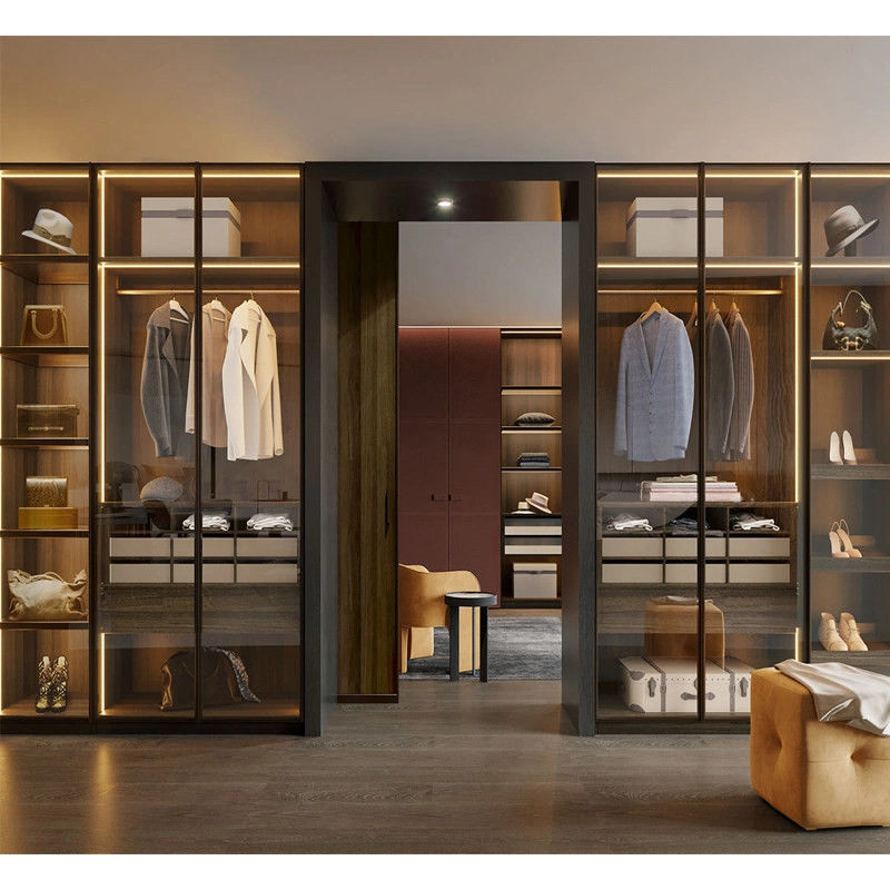 OEM ODM Acceptable Armoire en bois massif avec des couleurs métalliques Porte en verre en aluminium