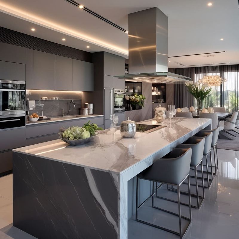 Armoires de cuisine modulaires gris mat Design personnalisé Meubles de cuisine avec matériau de porte HDF