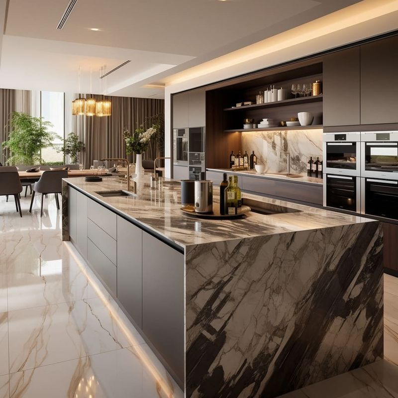 Armoires de cuisine modulaires gris mat Design personnalisé Meubles de cuisine avec matériau de porte HDF