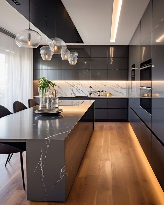 Armoires de cuisine modulaires gris mat Design personnalisé Meubles de cuisine avec matériau de porte HDF