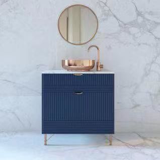 Largeur 38-46 dans le style moderne Navy bleu salle de bains vanité armoire avec miroir mur montée