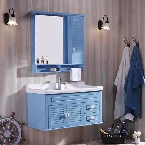 Largeur 38-46 dans le style moderne Navy bleu salle de bains vanité armoire avec miroir mur montée