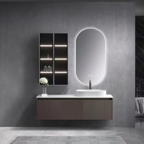 Armoire à vanité de salle de bain moderne avec panneau de porte acrylique et plafond en pierre