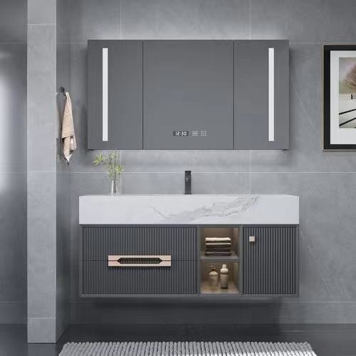 Armoire à vanité de salle de bain moderne avec panneau de porte acrylique et plafond en pierre