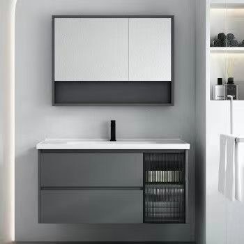 Armoire à vanité de salle de bain moderne avec panneau de porte acrylique et plafond en pierre