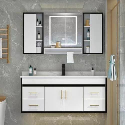 Armoire de salle de bain moderne en bois à LED avec miroir de couleur et de largeur personnalisées 38-46