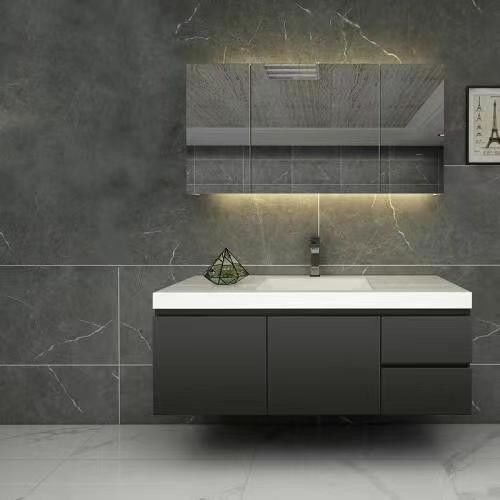 Ensemble de vanité de salle de bain de style moderne monté sur le mur avec miroir Marbre haut et robinet inclus