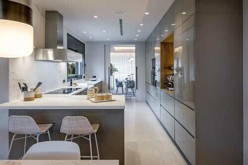 Armoires de cuisine personnalisées de couleur foncée de placage avec accessoires à l'intérieur