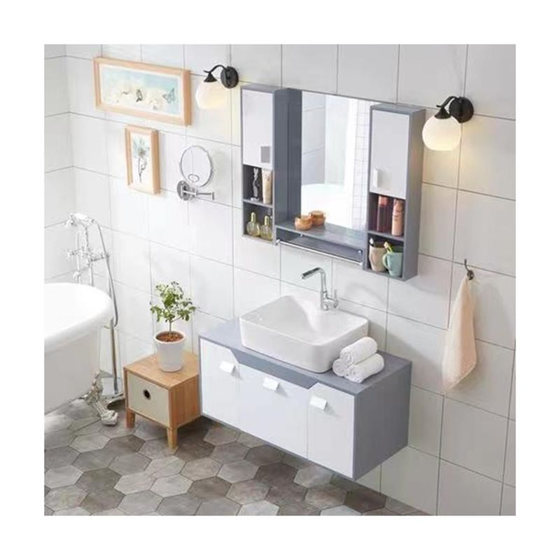 Combo de vanité de salle de bains en pierre sintrée montée sur le mur 2024 Produit avec armoires miroirs