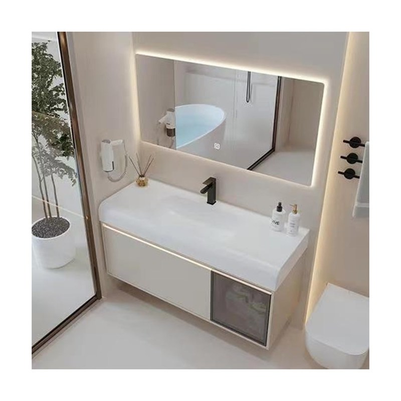 Armoire de salle de bains montée sur le mur avec panneau de porte en PVC et bassin de lavage imperméable