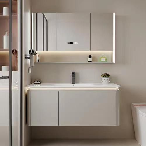 Armoire de salle de bains montée sur le mur avec panneau de porte en PVC et bassin de lavage imperméable