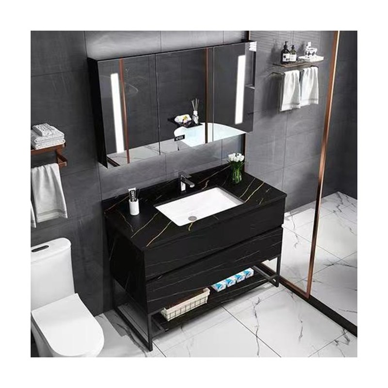 Vanité Combo Noir Haut Étroit 36 pouces Vanité salle de bain avec bois massif et comptoir