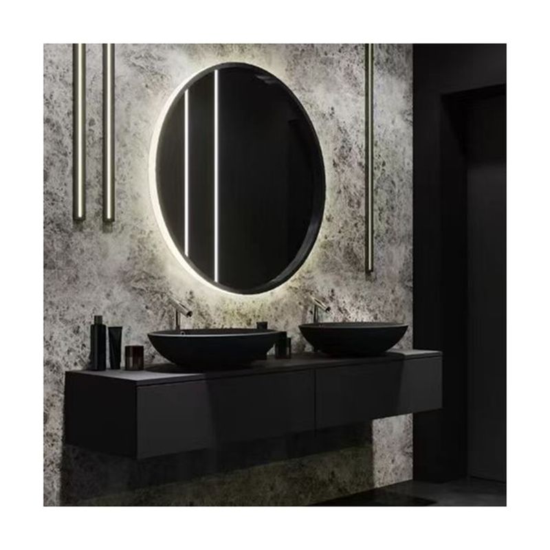 Appartement Surface solide salle de bains noire Led Mirror Armoire haute