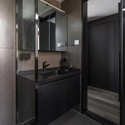 Appartement Surface solide salle de bains noire Led Mirror Armoire haute