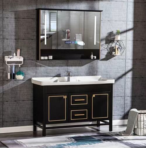 Appartement Surface solide salle de bains noire Led Mirror Armoire haute