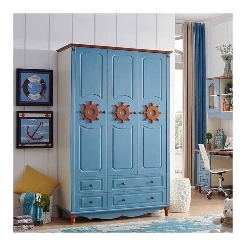 Chambre de couchage meubles de placard bleu pour enfants armoire panneau de style bois