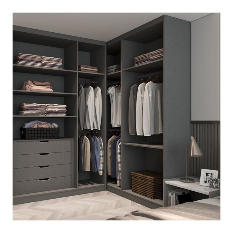 Design minimaliste Armoire modulaire gris mat avec style moderne et panneaux en bois