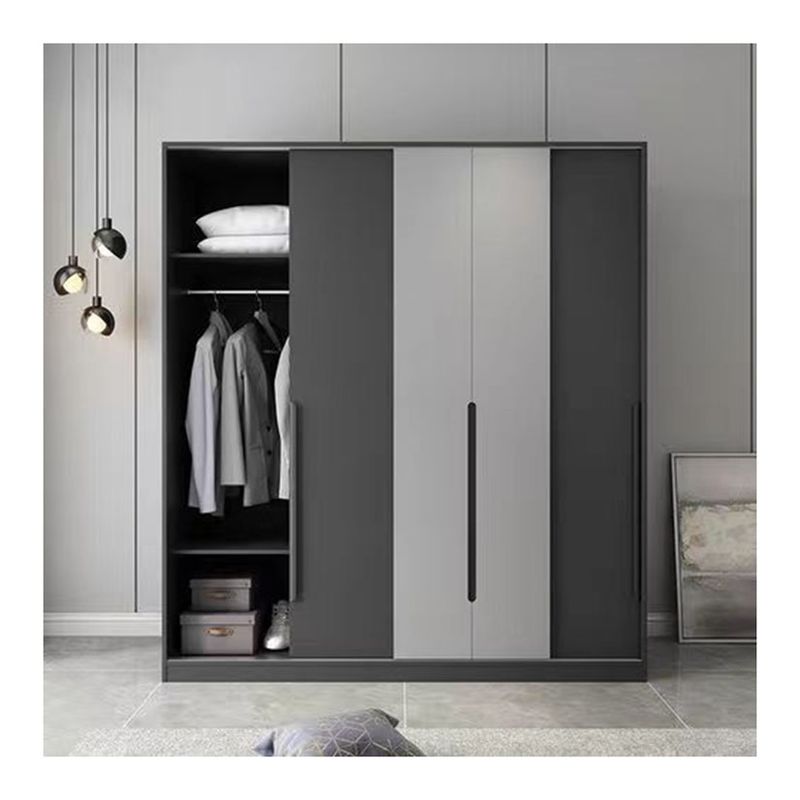Design minimaliste Armoire modulaire gris mat avec style moderne et panneaux en bois
