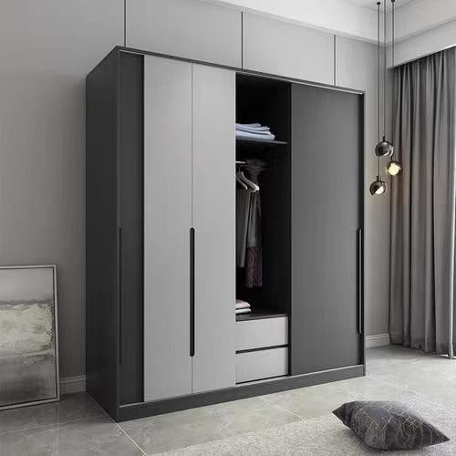 Design minimaliste Armoire modulaire gris mat avec style moderne et panneaux en bois