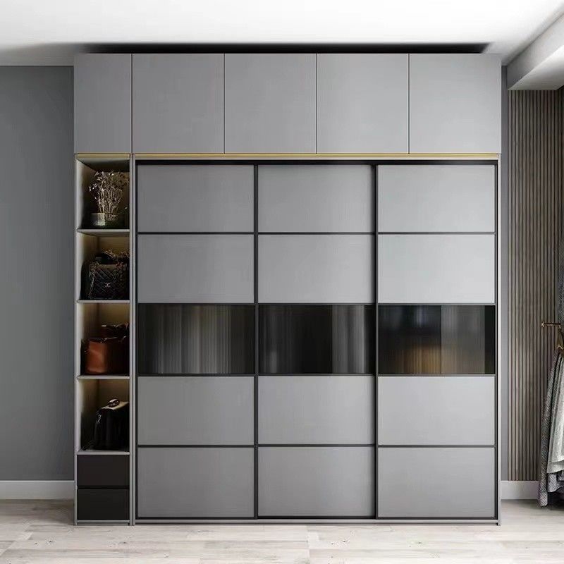 Design minimaliste Armoire modulaire gris mat avec style moderne et panneaux en bois