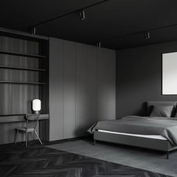 Design minimaliste Armoire modulaire gris mat avec style moderne et panneaux en bois