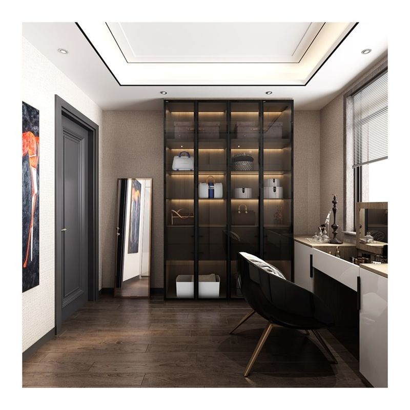 Combinaison porte en verre Armoires en bois pour un appartement d'hôtel moderne dans un style contemporain