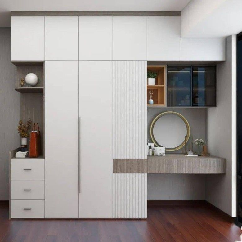 Armoire à 3 portes de style moderne avec table à manger en miroir YALIG en bois massif sur mesure