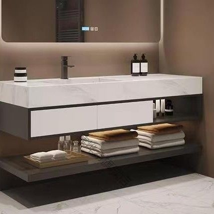 Armoire de salle de bain imperméable avec couleur personnalisée évier en pierre de quartz artificiel